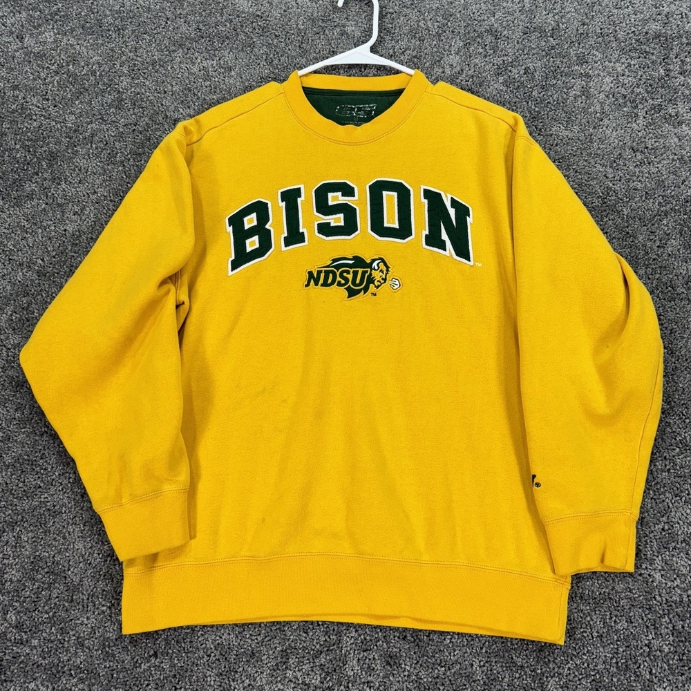 North Dakota State Bison Sweatshirt Mens Medium Yellow Crewneck E5 Logo Casual